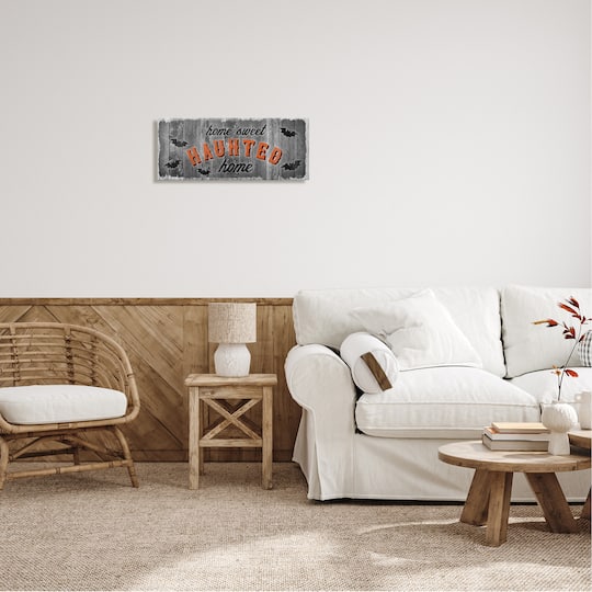 Stupell Industries Gray Sweet Haunted Home Bats Sign Canvas Wall Art